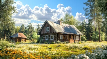 Obraz premium Traditional Russian village house