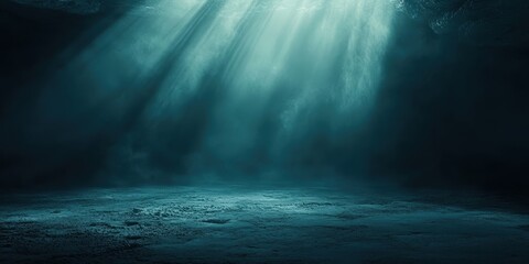 Fototapeta premium empty dark teal room background texture with smoke and spotlight, 