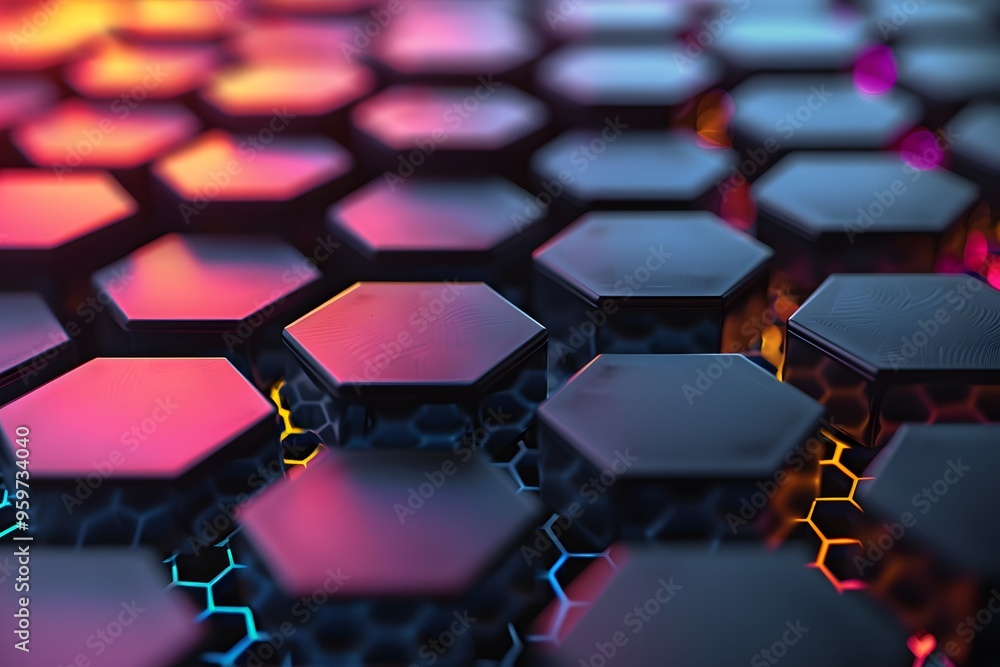Poster vibrant hexagonal patterns with a futuristic glow