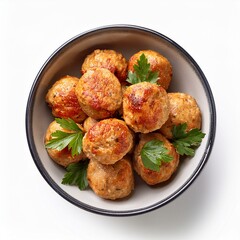 chicken meatballs in bowl on white background