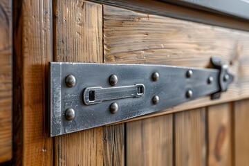 Close-Up of Rustic Wooden Door with Metal Hinge and Fastener