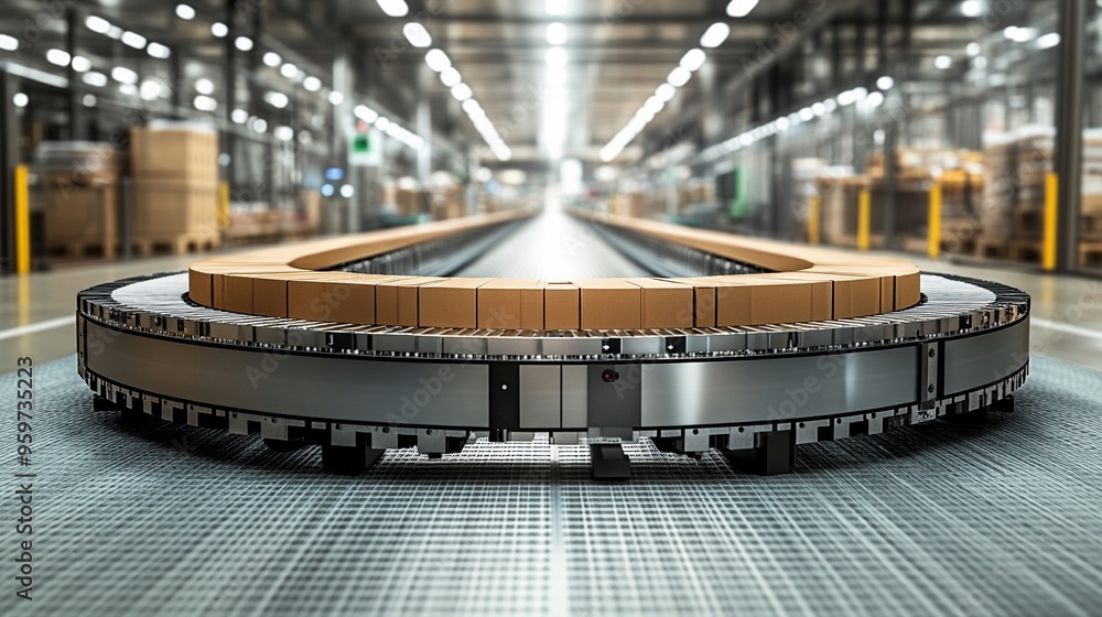 Poster automated efficiency: a conveyor belt system in a modern warehouse, showcasing the seamless flow of 