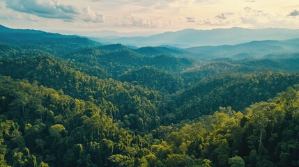 Naklejka premium Top view of the verdant rainforests and rolling hills of Taman Negara, one of the oldest rainforests in the world.
