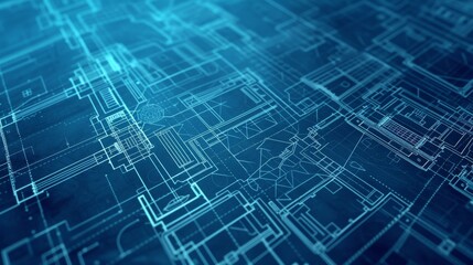 Detailed digital rendering of an architectural blueprint, showcasing intricate design elements in blue tones. Ideal for projects involving architecture, engineering, or technical designs.