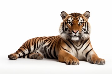 Tiger lying down isolated on white 