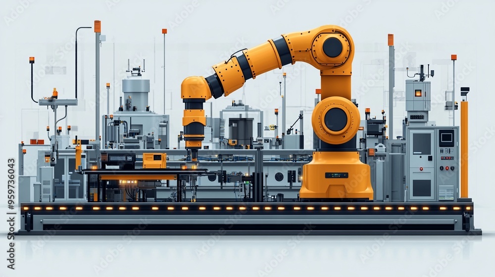 Aufkleber automated precision: a futuristic robotic arm orchestrates a high-tech assembly line, showcasing the
