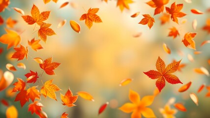 Fototapeta premium Floating Autumn Leaves with Clear Text Center