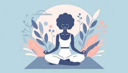 Woman meditating in a peaceful setting, surrounded by nature.