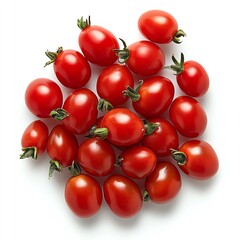 a cluster of grape tomatoes, small and sweet, bright red, isolated on white background