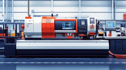 Precision Engineering: A state-of-the-art CNC machine stands ready for production in a modern factory setting. 