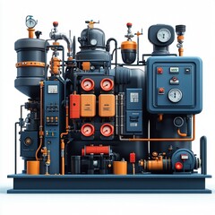 Fototapeta premium The Heart of the Machine: A complex, meticulously rendered industrial engine hums with power, its intricate network of pipes, gauges, and valves showcasing the beauty of engineering. 