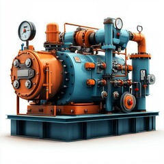 Industrial Powerhouse: A meticulously detailed 3D rendering of a powerful engine, showcasing its intricate workings and vibrant colors against a clean white background. 