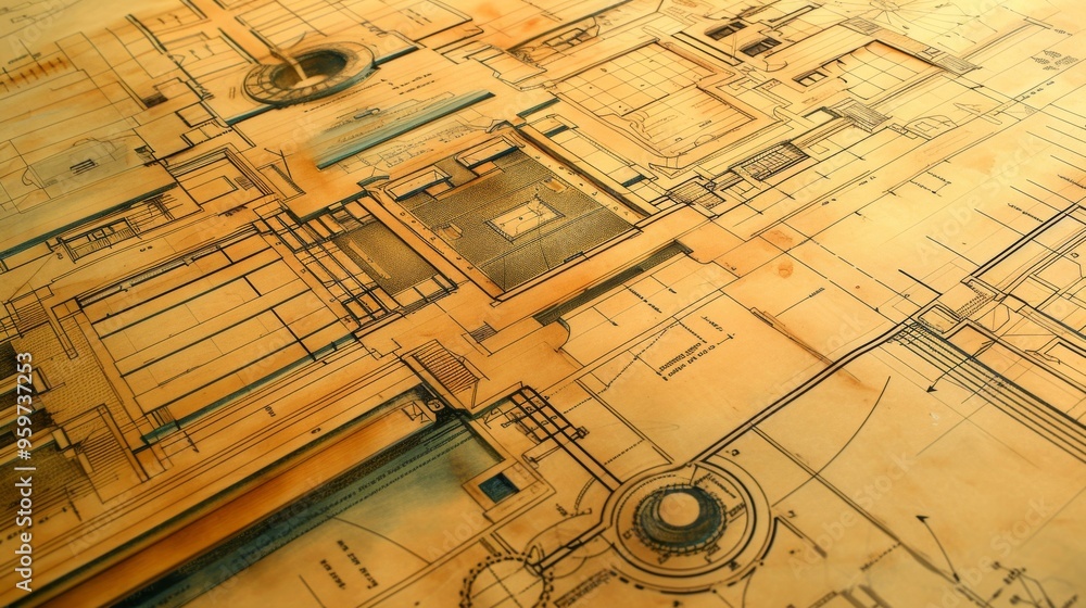 Poster an intricate architectural blueprint depicting the layout of a building. the detailed lines and meas