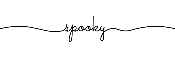 Calligraphic spooky  text in ballpoint pen style isolated on white background. Rounded halloween sign in script text in lower caps. The word spooky written in ballpoint style . Vector Illustration.