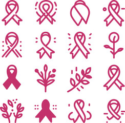 Breast Cancer Awareness Pink Ribbon Vector Clipart Icon For Emblems, Badges And Levels Vector Illustration