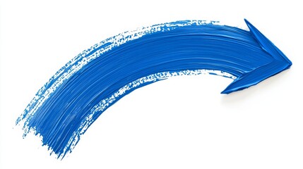 Curved blue arrow in a rough, hand-painted style, isolated on a white background, great for infographics or design elements