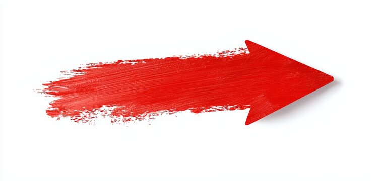 Minimalist red arrow with a rough, hand-drawn texture, isolated on a white background, perfect for use in navigation or call-to-action designs