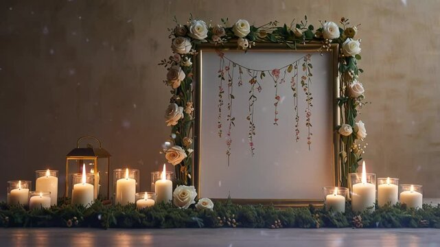 Candles and flower frames, smooth looping animated video 4K 
