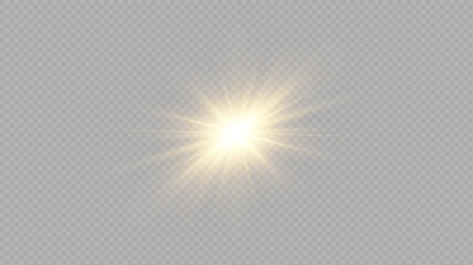 glowing light explodes on a transparent background. with ray. Transparent shining sun, bright flash. Special lens flare light effect.