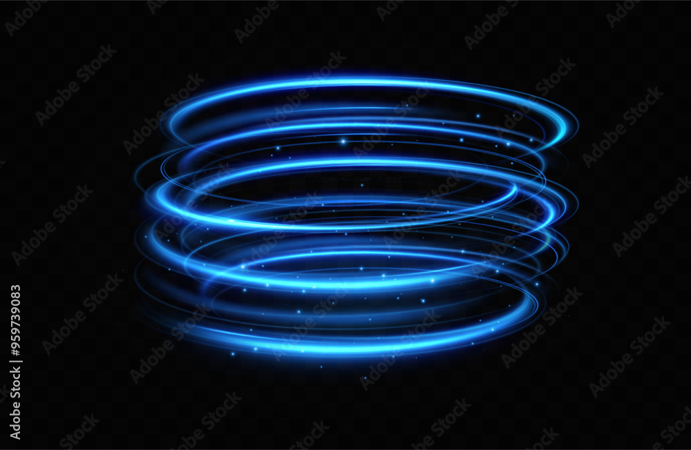 Poster blue neon ring. glowing circle. glow effect. round light frame. abstract light lines of movement and