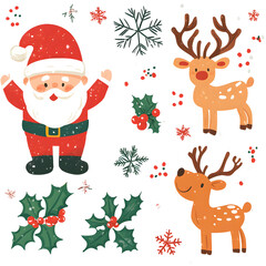 Fototapeta premium Christmas Cheer: Santa & Reindeer Festive Sticker Set 