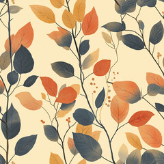 Botanical seamless pattern with autumn leaves drawings beguiling colourways, for fabric, curtain, carpet, wallpaper, clothing, wrapping, vector illustration.	