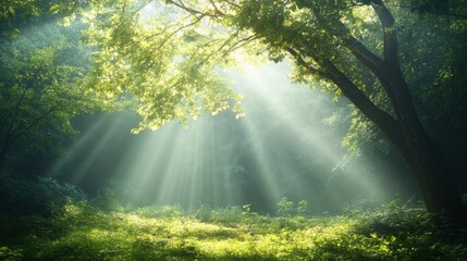 Enchanted Forest Bathed in Morning Light, Embracing New Beginnings and Hopeful Promises