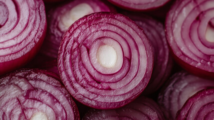 Fototapeta premium Close-up of vibrant red onion slices. 