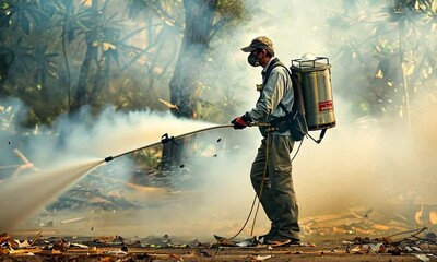 Firefighter Spraying Water on a Fire