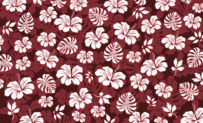 Hibiscus flowers Pattern. Hawaiian Seamless Pattern. Tropical flowers and Leaves. Hawaiian Aloha Shirt. Design for fabric, textile, wallpaper, clothing. floral background. vector illustration