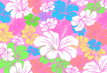 Hibiscus flowers Pattern. Hawaiian Seamless Pattern. Tropical flowers and Leaves. Hawaiian Aloha Shirt. Design for fabric, textile, wallpaper, clothing. floral background. vector illustration