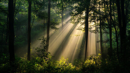 The sunlight dappled through the forest trees, illuminating a scene of natural beauty.  Around me, I saw the familiar shapes of trees, branches, grass, and wood.