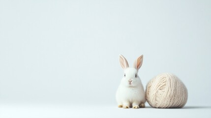 Fototapeta premium cute white rabbit with yarn
