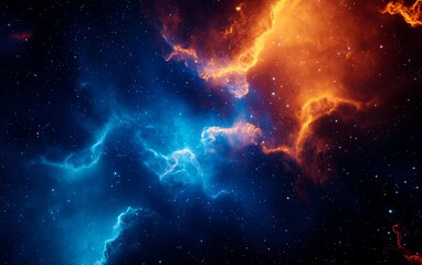 Fototapeta premium Vibrant nebula with swirling clouds of gas and dust, glowing with bright blue and orange hues, capturing the beauty of deep space