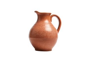 A rustic, earthenware pitcher with a wide mouth and a textured surface, isolated on a white background.