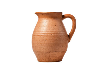 A rustic, earthenware pitcher with a wide mouth and a textured surface, isolated on a white background.
