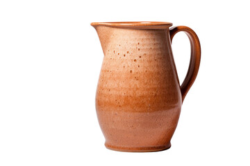 A rustic, earthenware pitcher with a wide mouth and a textured surface, isolated on a white background.