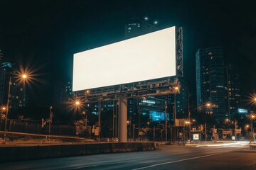 White Blank Empty Mockup LED Billboard Display during a beautiful night scene