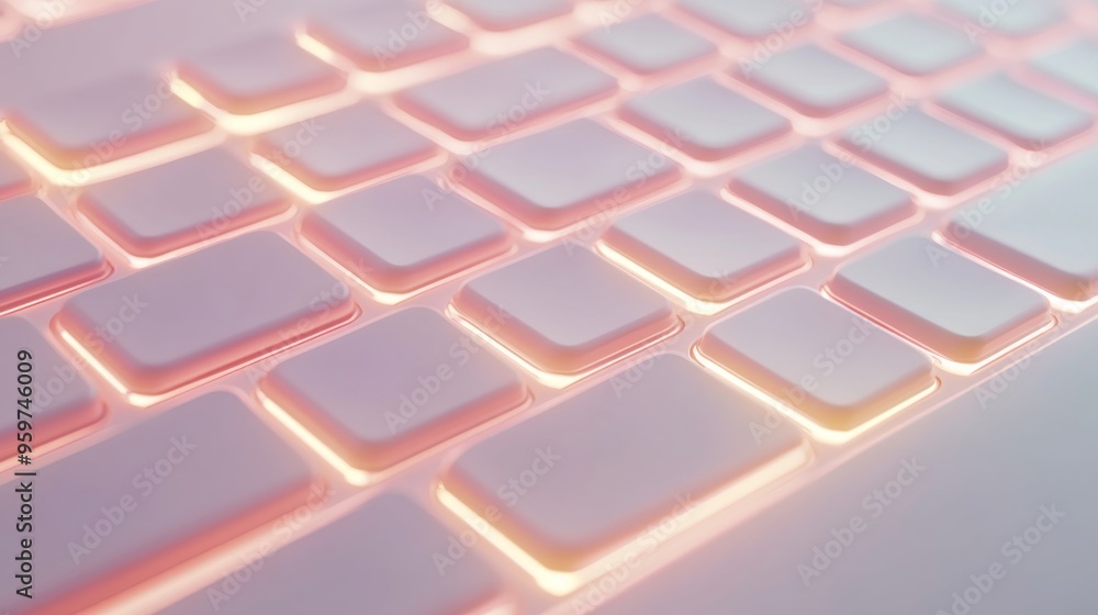 Poster close-up of a high-tech keyboard with backlighting, placed on a white background