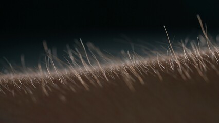 Macro shot of Hair Standing on End Against a Dark Background