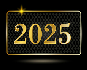 Happy New Year 2025. Elegant typography design template with gold metal number. 2025 New Year celebration for premium