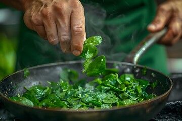 Sautéing Fresh Spinach in a Pan for a Delicious Meal