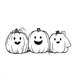 Three Smiling Pumpkins   Cute Halloween Illustration