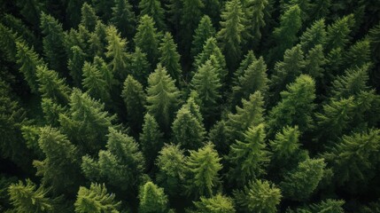 Aerial View of a Lush Evergreen Forest