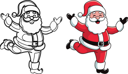 linear and vector illustration for children's coloring and book .happy dancing Santa Claus