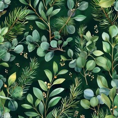 A green leafy background with a bunch of green leaves and berries