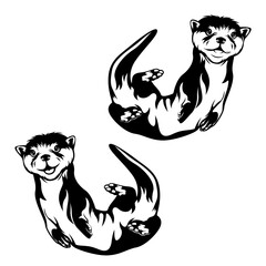 Sea Otter | Marine Mammal | Weasel Family | 2 Sea Otter | Marine Life | Wildlife | Cute Little Otter | Zoo Animal | Original Illustration | Vector and Clipart | Cutfile and Stencil