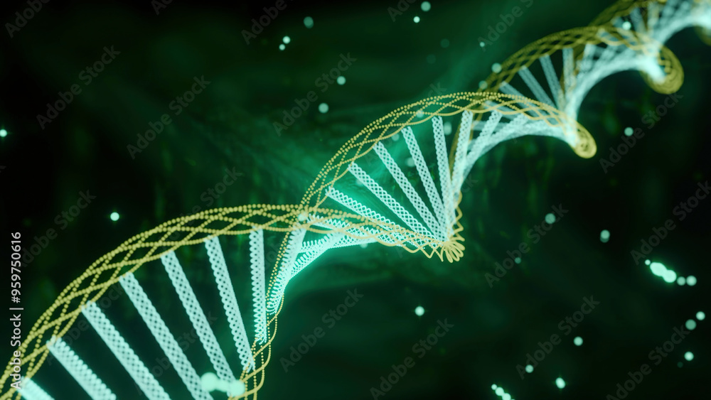 Poster glowing dna spiral in rotation. design. rotating spiral with colored glow. beautiful animation of gl