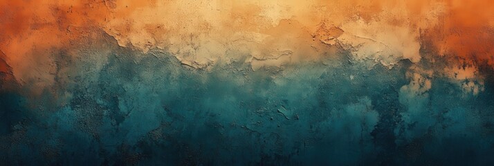 Obraz premium Abstract digital background featuring a rich textured gradient of vibrant orange blending into deep teal, creating a visually striking contrast perfect for contemporary design projects, modern art, an
