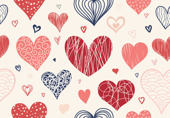 Seamless pattern doodle hearts. Pattern for Valentine's Day.